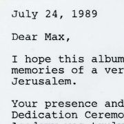 Letter to Max M. Fisher after Israeli Arts & Science Academy cornerstone dedication ceremony.