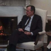 Max Fisher in a meeting with President George H. W. Bush and staff in the White House.