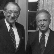 Max Fisher at a meeting with Yitzhak Rabin in 1977.