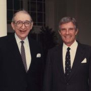 Max Fisher with Secretary of State Robert Mosbacher at the White House in 1989.