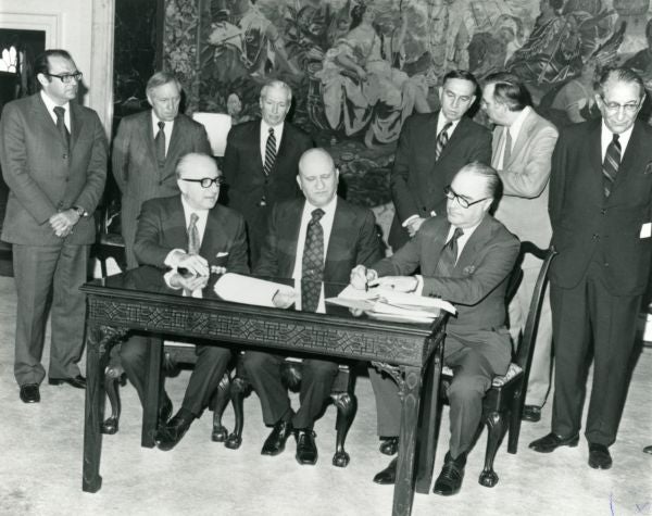 Signing of the UJA contract providing 31 million dollars to aid in the emigration of oppressed Soviet Jews from Russia.