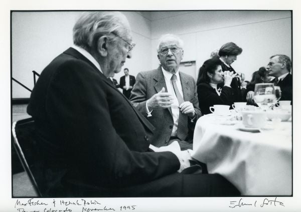 Max M. Fisher and Yitzhak Rabin in Denver, Colorado in 1995.