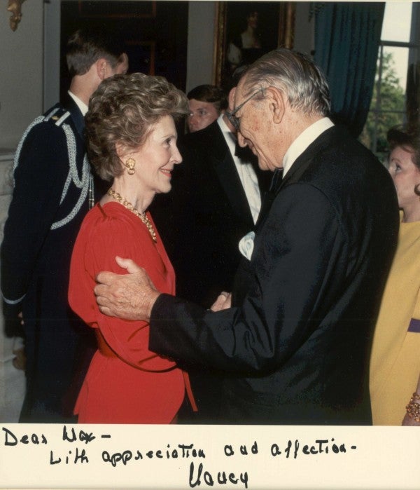 Max Fisher and Nancy Reagan at a White House function.