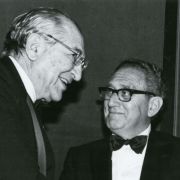 Henry Kissinger congratulates Max M. Fisher for winning the Stephen S. Wise Award from the American Jewish Congress.