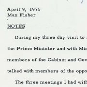 Max M. Fisher's typed White House comments for his April 9, 1975 meeting with President Ford about the Israeli Reassessment.