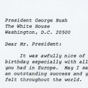 A 1989 letter of gratitude to President George H.W. Bush from Max M. Fisher also touches on points of Middle Eastern diplomacy.