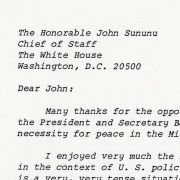 Letter from Max M. Fisher to White House Chief of Staff John Sununu concerning U.S. policy toward Jerusalem.