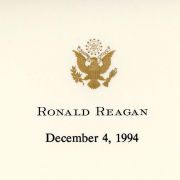 Congratulatory letter from President Ronald Reagan to Max Fisher on his receiving the National Distinguished Leadership Award in 1994.