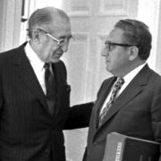 Max M. Fisher met with President Gerald Ford and Secretary of State Henry Kissinger in the Oval Office on April 9, 1975 to discuss the reassessment of US policy toward Israel. 