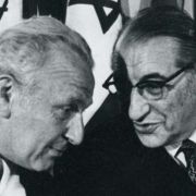 Max Fisher with future Israeli President Ephraim Katzir and Louis Pincus at the Founding Assembly for the Reconstituted JAFI in Jerusalem in 1971.