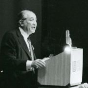 Max Fisher, chairman of the board of directors, speaking at the United Brands Co. Annual Meeting in 1976.