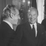 Max Fisher with Israeli President and former Prime Minister Shimon Peres and former Secretary of State George Shultz in 1986.