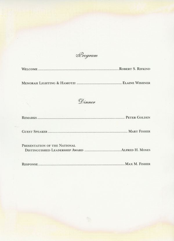 1994 National Distinguished Leadership Award ceremony program showing Peter Goden and Mary Fisher as guest speakers.