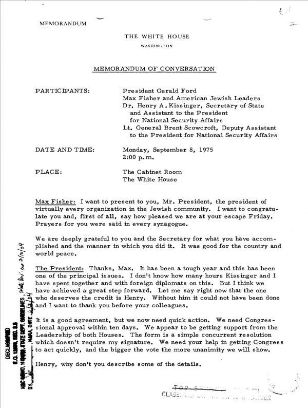 President Gerald Ford - Memorandum of Conversation September 8, 1975