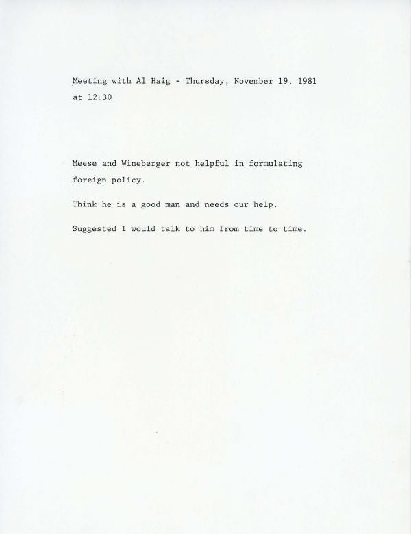 Simple notes from a 1981 meeting with Alexander Haig.