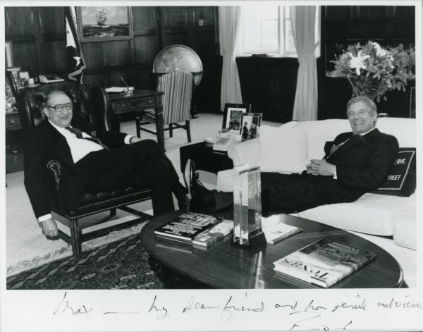 Max M. Fisher with Secretary of Commerce Robert Mosbacher in his Washington office in 1989.