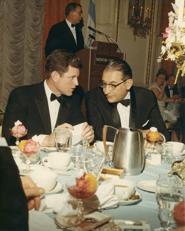 Max Fisher and Edward Kennedy at the American Jewish Committee dinner in Detroit in 1967.