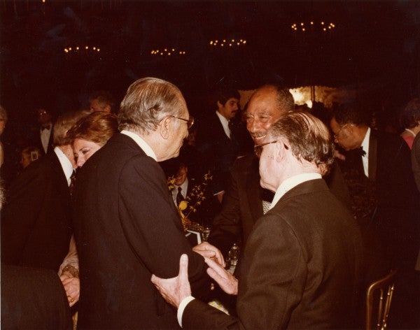Max Fisher with Egyptian President Anwar Sada and Israeli Prime Minister Menachem Begin.