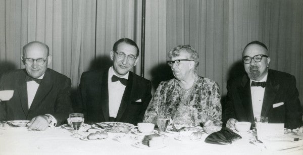 Max M. Fisher with Eleanor Roosevelt, Abraham Borman, and Rabbi Morris Adler in 1960.