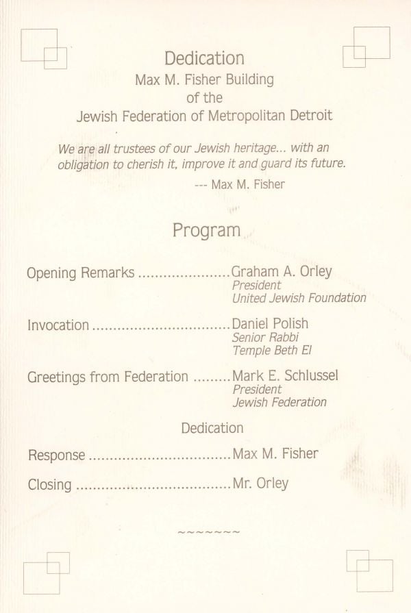 The program for the dedication ceremony.