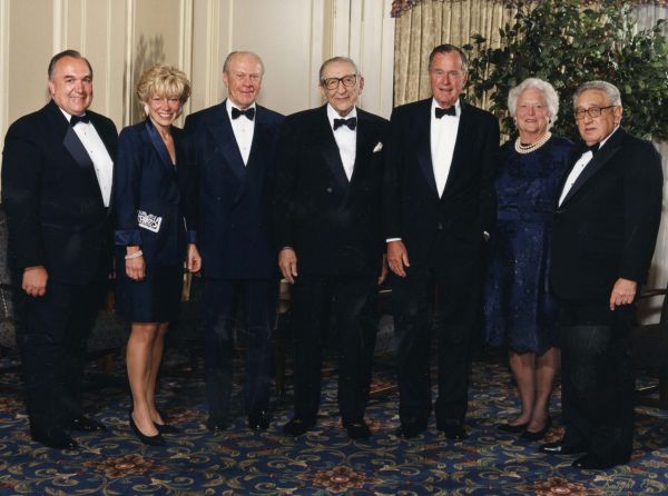 Max Fisher with Gerald Ford, Henry Kissinger, George H. W. Bush, and others at his 90th birthday party.