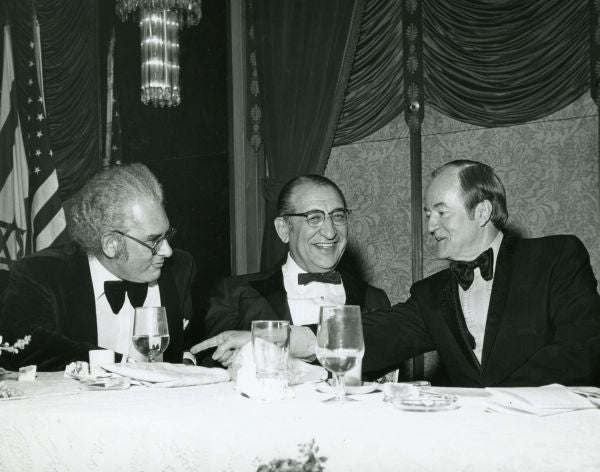 Max Fisher with Hubert Humphrey and ?? at the UJA Conference in 1971.