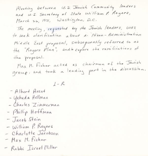 Handwritten account of the Rogers Plan meeting.