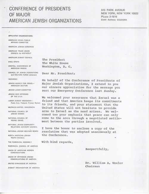 Letter to President Nixon from the Presidents of the Jewish Conference