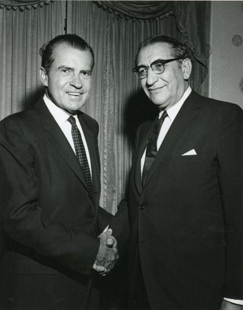 Max M. Fisher and President Richard Nixon at the Republican Finance Committee meeting in Detroit in 1968.