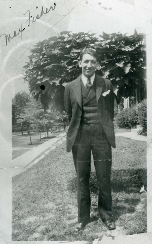 Fisher outside of his fraternity house in Columbus, Ohio, 1929. 